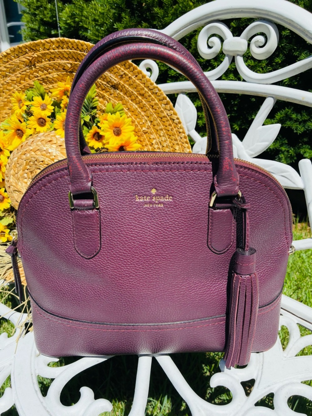 Kate Spade Plum Pebbled Leather Dome Satchel with Tassel - Picture 4 of 12
